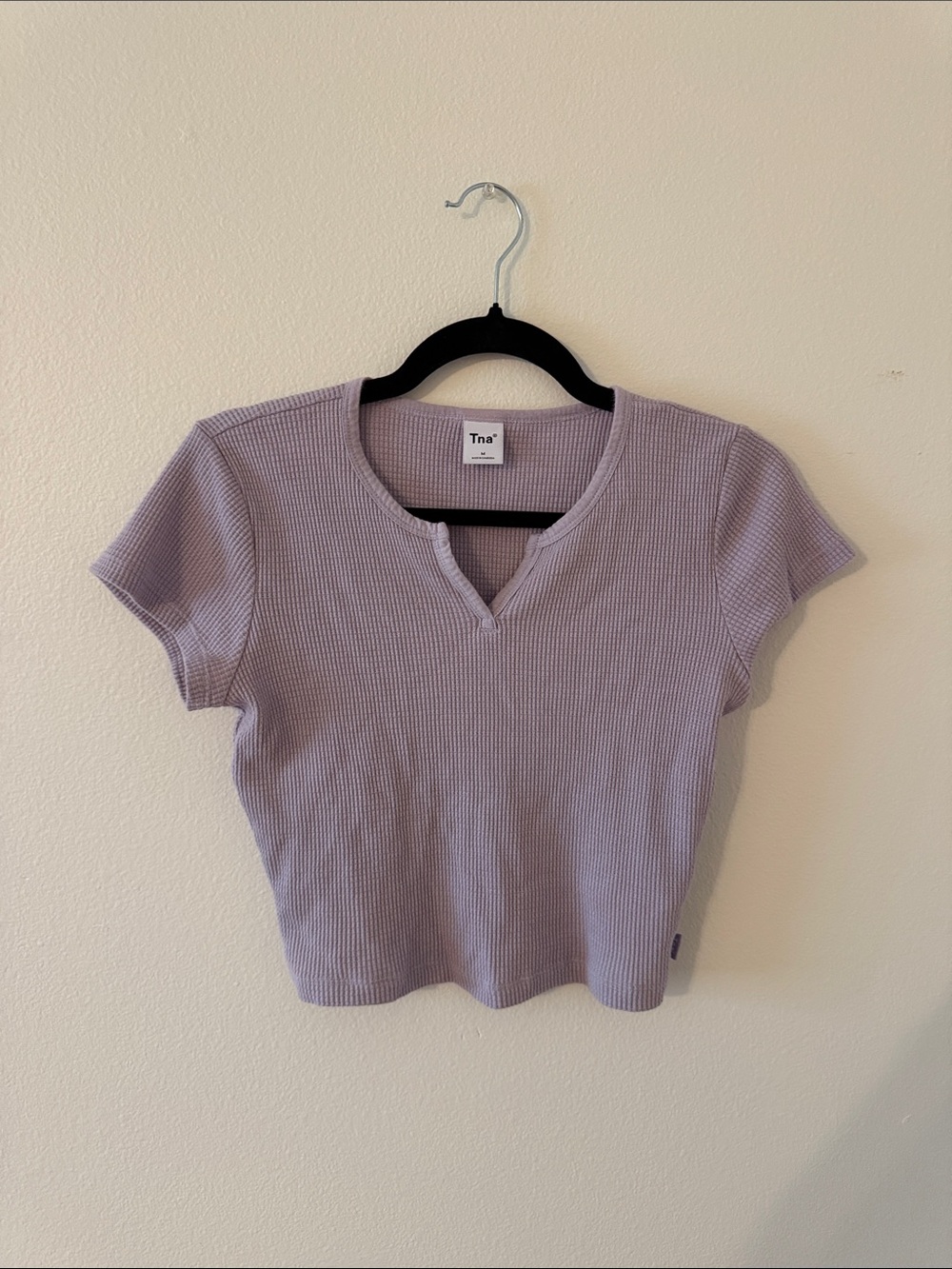 TNA Lavender Ribbed Notch Crop Top